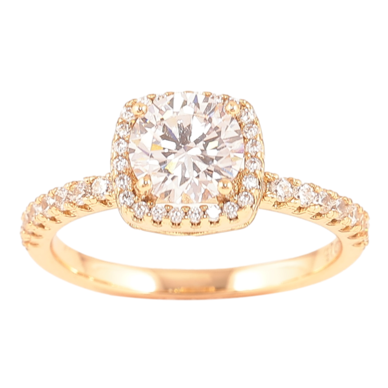 Каблучка Xuping Позолота 18K «Фіаніт в обрамленні цирконію» фото №1 Каблучка Xuping Позолота 18K «Фіаніт в обрамленні цирконію» фото №1