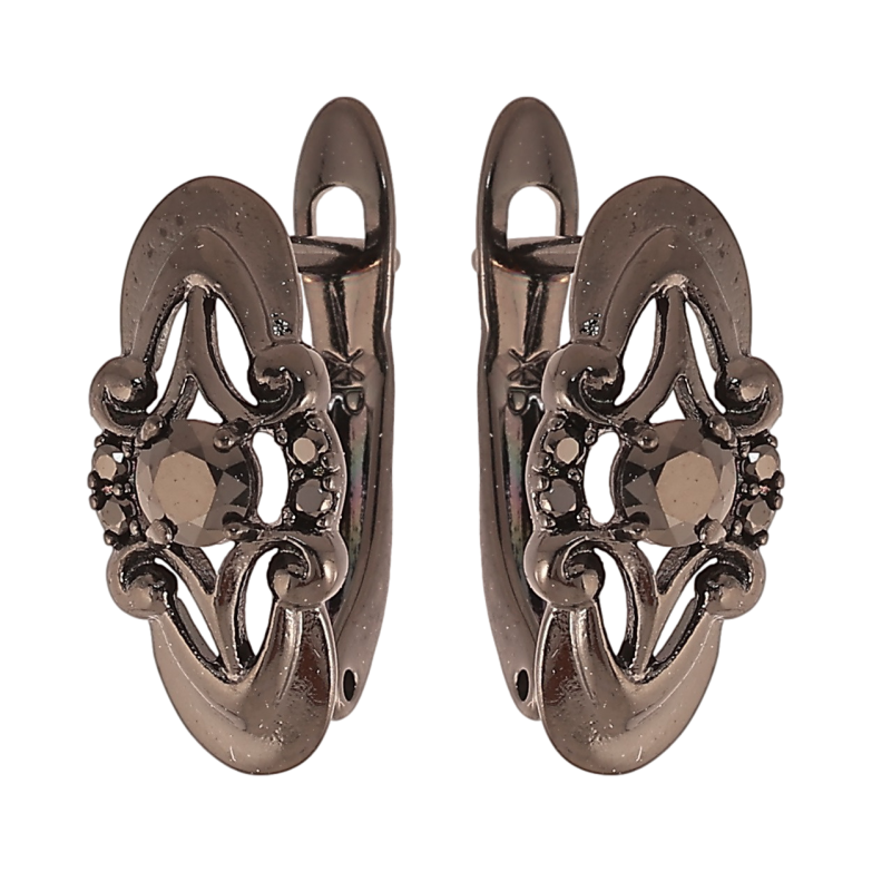 Серьги Xuping Позолота Black (черное золото) английский замок Вензельный узор с черным цирконием фото №1