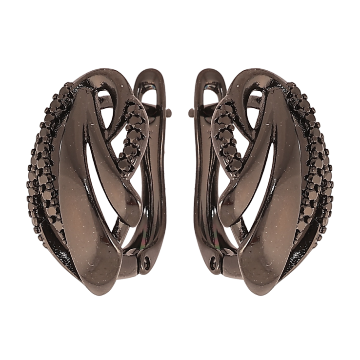 Сережки Xuping Позолота Black (чорне золото) англійський замок Візерунок з чорним цирконієм» фото №14