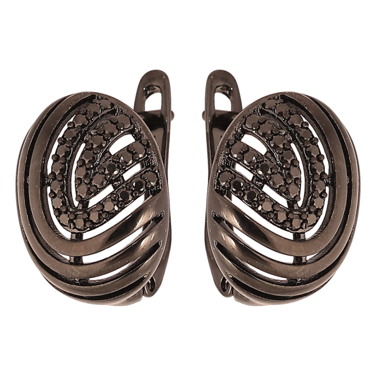 Сережки Xuping Позолота Black (чорне золото) англійський замок Візерунок відбитки з чорним цирконієм» фото №6