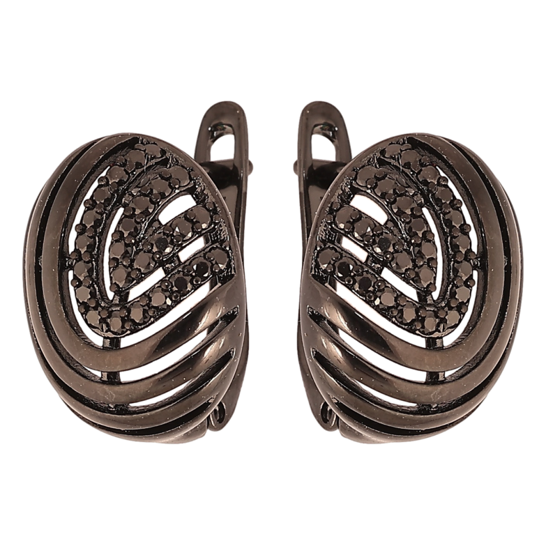 Сережки Xuping Позолота Black (чорне золото) англійський замок Візерунок відбитки з чорним цирконієм» фото №1