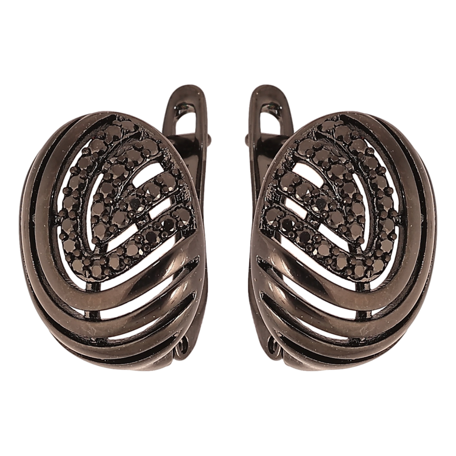 Серьги Xuping Позолота Black (черное золото) английский замок Узор отпечатки с черным цирконием фото №1