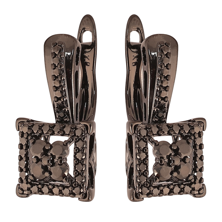 Сережки Xuping Позолота Black (чорне золото) англійський замок Візерунок з чорним цирконієм» фото №5