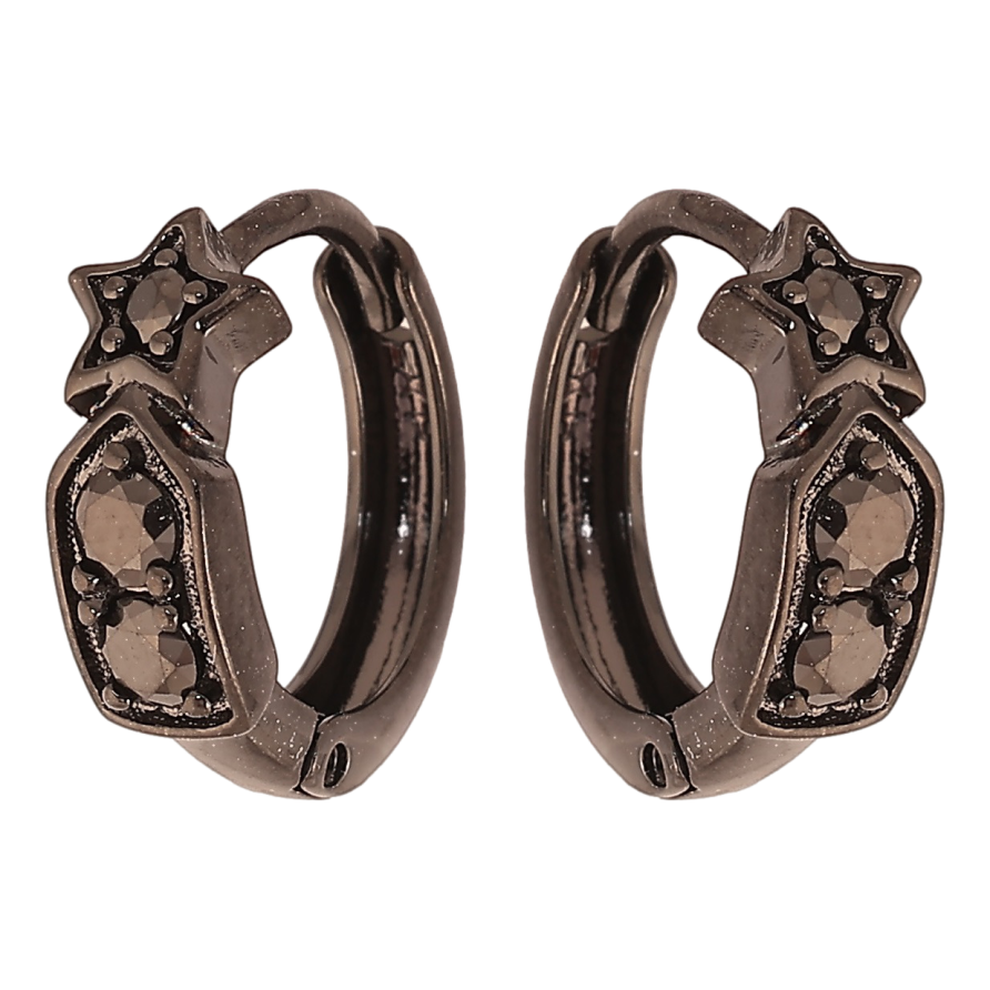 Сережки Xuping Позолота Black (чорне золото) колечка «Зоряний візерунок з чорним цирконієм» фото №1