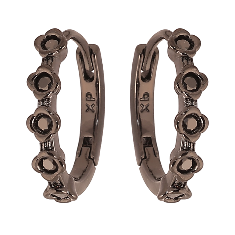 Сережки Xuping Позолота Black (чорне золото) колечка «Квіточки з чорним цирконієм» фото №1