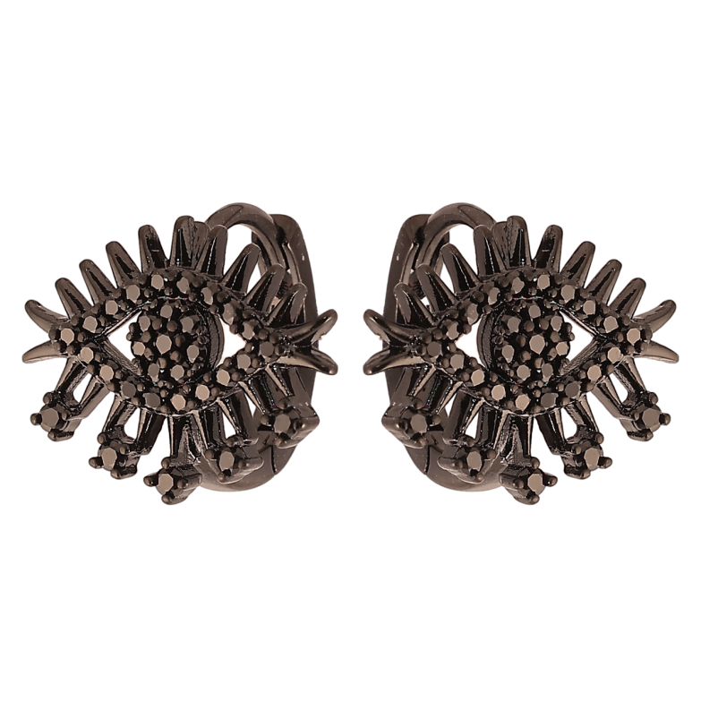 Серьги Xuping Позолота Black (черное золото) колечки Глаза с инкрустацией черным цирконием фото №1