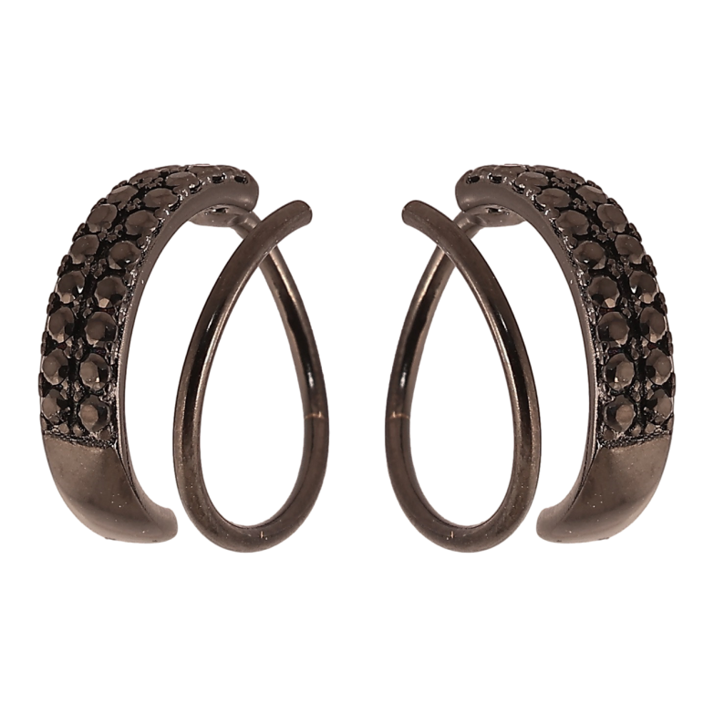 Серьги Xuping Позолота Black (черное золото) каффы с проколом Пружинки с инкрустацией черным цирконием фото №2