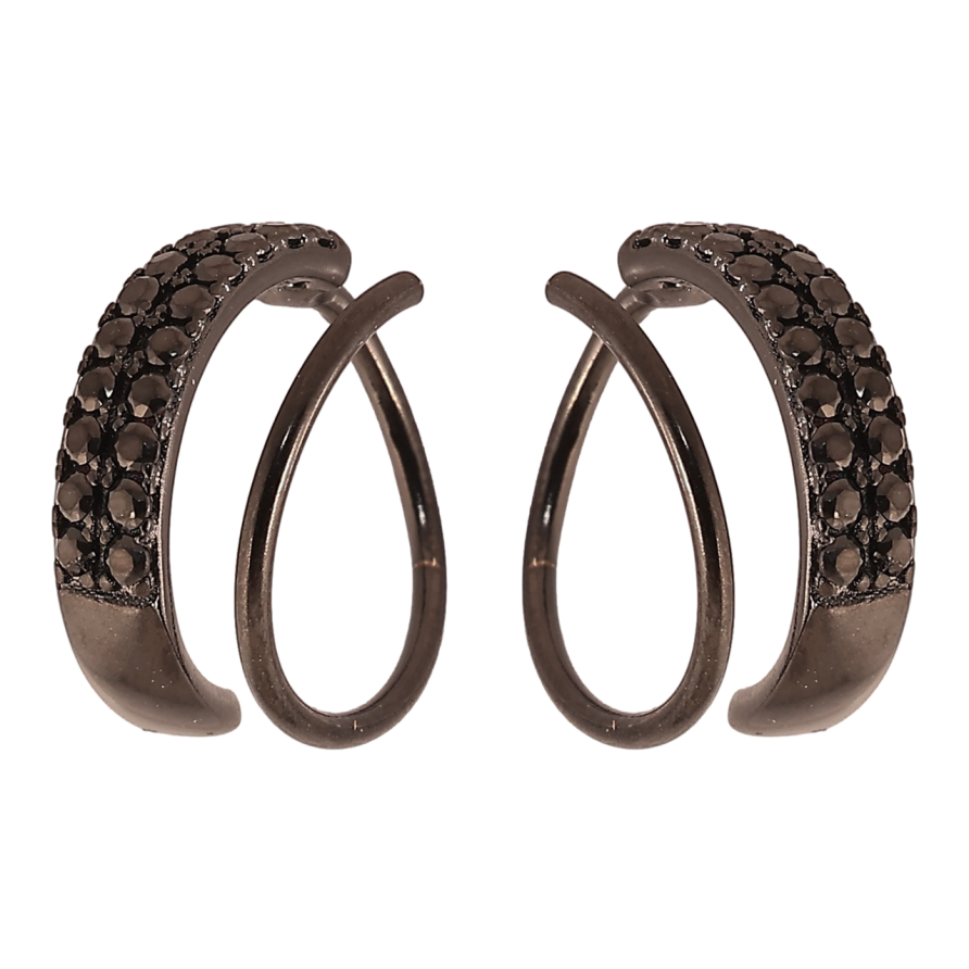 Серьги Xuping Позолота Black (черное золото) каффы с проколом Пружинки с инкрустацией черным цирконием фото №1