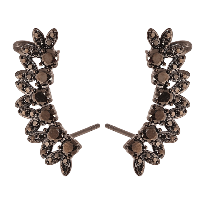 Сережки Xuping Позолота Black (чорне золото) пусети-кафи «Візерунок з чорним цирконієм» (Силіконові застібки) фото №1