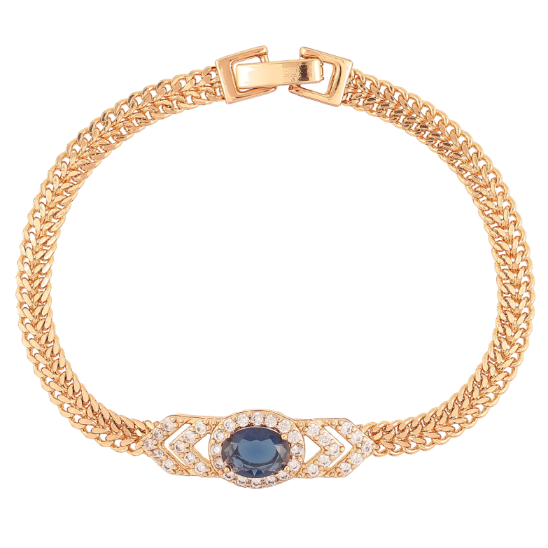 Браслет Xuping Позолота 18K «Ланцюжок зі вставкою з цирконію та синього фіаніту» розмір 17.5см х 5мм фото №1