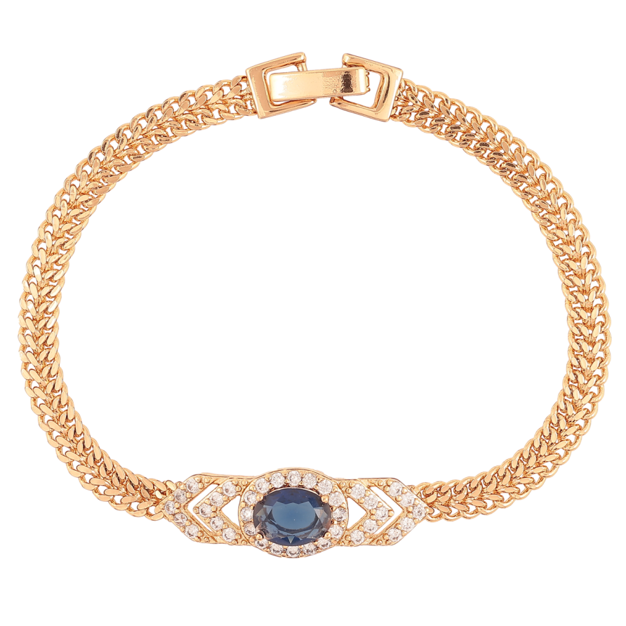 Браслет Xuping Позолота 18K «Ланцюжок зі вставкою з цирконію та синього фіаніту» розмір 17.5см х 5мм фото №1