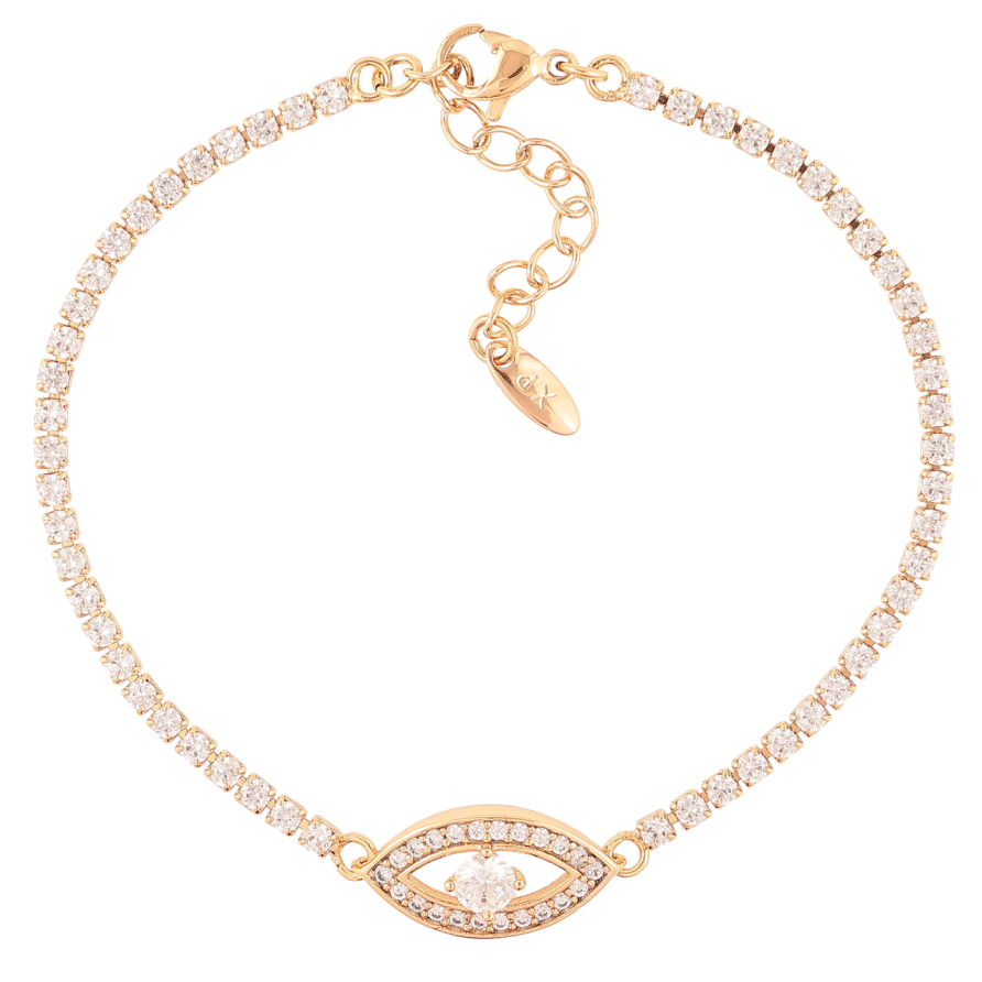 Браслет Xuping Позолота 18K Дорожка циркония с кристальным глазом размер с доп. цепочкой 17-20.5см х 2мм фото №1