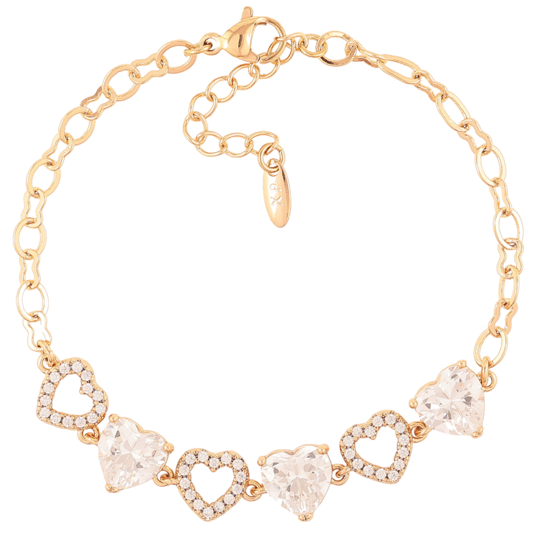 Браслет Xuping Позолота 18K «Сердечка з цирконієм і фіанітами» розмір з доп. ланцюжком 17.5-20.см х 4мм фото №1 Браслет Xuping Позолота 18K «Сердечка з цирконієм і фіанітами» розмір з доп. ланцюжком 17.5-20.см х 4мм фото №1