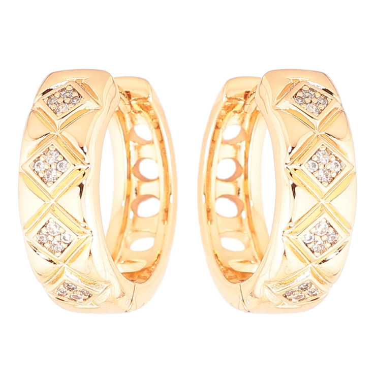 Серьги Xuping Позолота 18K колечки Ромбовый узор с вставками циркония фото №3 Серьги Xuping Позолота 18K колечки Ромбовый узор с вставками циркония фото №3