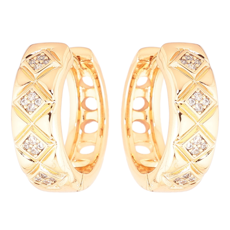 Сережки Xuping Позолота 18K колечка «Ромбовий візерунок з вставками цирконію» фото №1