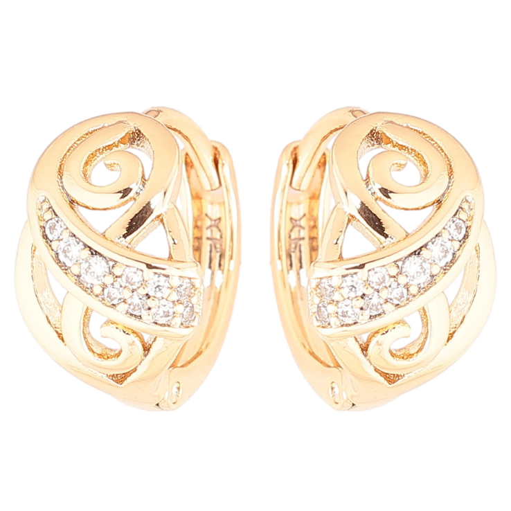 Серьги Xuping Позолота 18K колечки Вензельный узор с цирконием фото №6 Серьги Xuping Позолота 18K колечки Вензельный узор с цирконием фото №6