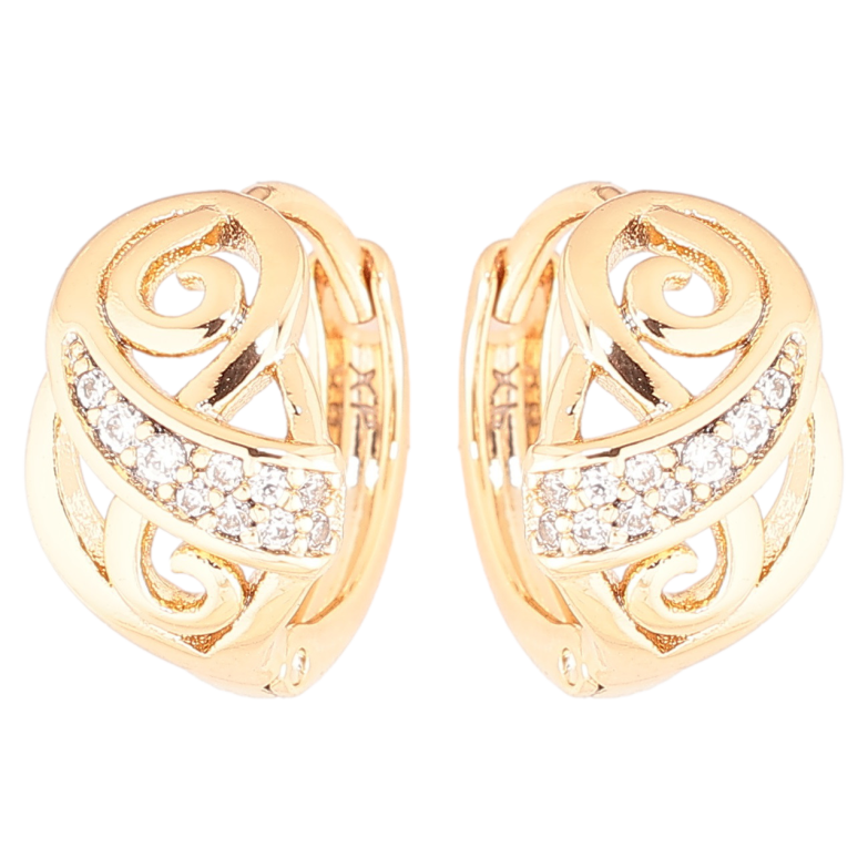 Серьги Xuping Позолота 18K колечки Вензельный узор с цирконием фото №1 Серьги Xuping Позолота 18K колечки Вензельный узор с цирконием фото №1