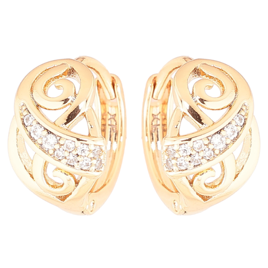 Серьги Xuping Позолота 18K колечки Вензельный узор с цирконием фото №1