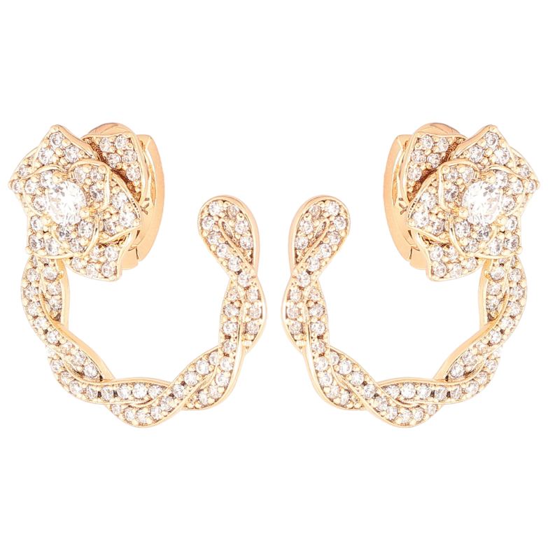 Серьги Xuping Позолота 18K колечки Дуги с цветочками, инкрустация цирконием фото №1