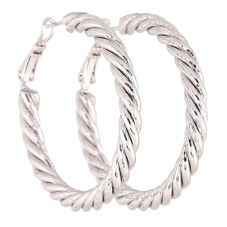 Серьги Xuping Родий кольца (конго) Узор жгут ø 4см фото №1