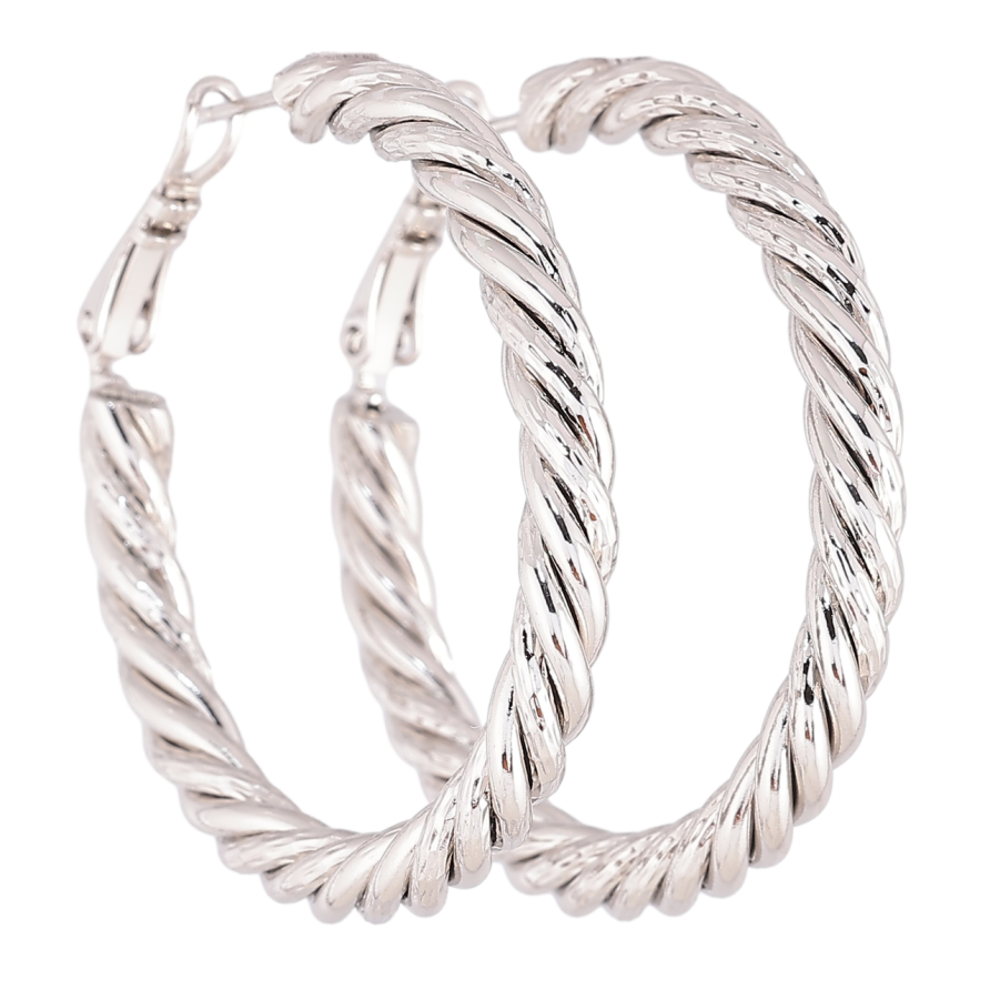 Серьги Xuping Родий кольца (конго) Узор жгут ø 4см фото №1