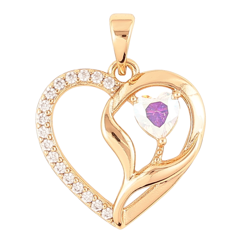 Кулон Xuping Позолота 18K «Сердечко з цирконієм і райдужним фіанітом» для ланцюжка до 5мм фото №3