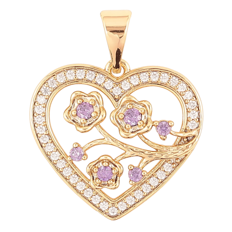 Кулон Xuping Позолота 18K «Сердечко з квітковим візерунком і біло-бузковим цирконієм» для ланцюжка до 7мм фото №1 Кулон Xuping Позолота 18K «Сердечко з квітковим візерунком і біло-бузковим цирконієм» для ланцюжка до 7мм фото №1