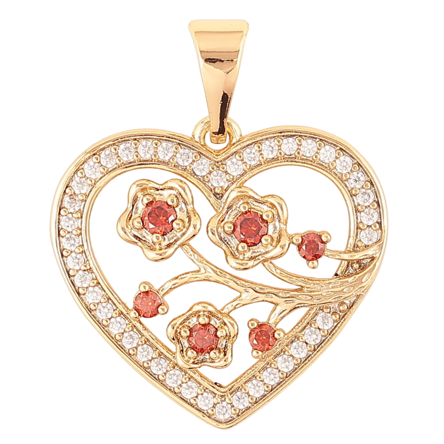 Кулон Xuping Позолота 18K «Сердечко з квітковим візерунком і біло-червоним цирконієм» для ланцюжка до 7мм фото №1 Кулон Xuping Позолота 18K «Сердечко з квітковим візерунком і біло-червоним цирконієм» для ланцюжка до 7мм фото №1
