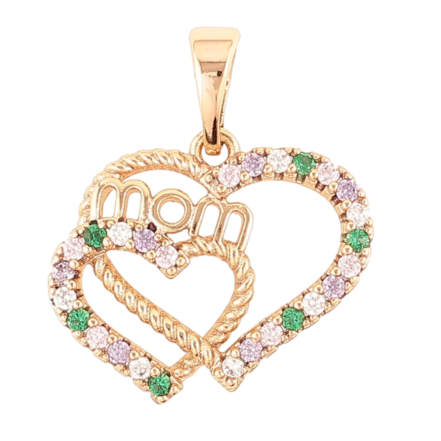 Кулон Xuping Позолота 18K «Сердечка з кольоровим цирконієм і написом Мама» для ланцюжка до 5мм фото №1