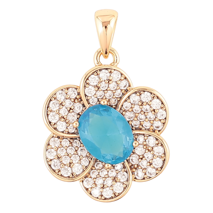 Кулон Xuping Позолота 18K «Квітка з інкрустацією цирконієм і блакитним фіанітом» для ланцюжка до 4мм фото №5 Кулон Xuping Позолота 18K «Квітка з інкрустацією цирконієм і блакитним фіанітом» для ланцюжка до 4мм фото №5