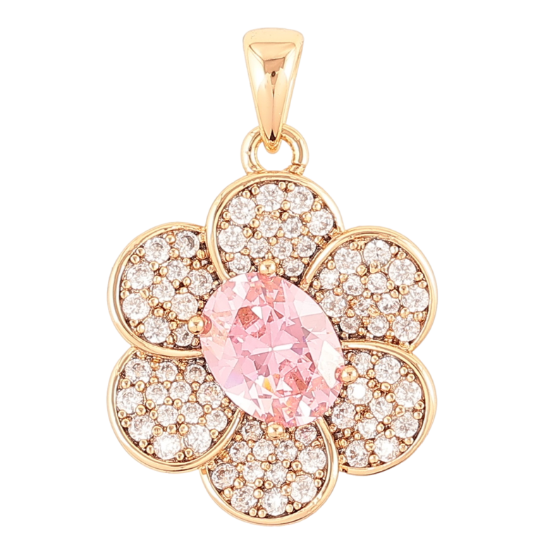 Кулон Xuping Позолота 18K Цветок с инкрустацией цирконием и розовым фианитом для цепочки до 4мм фото №1