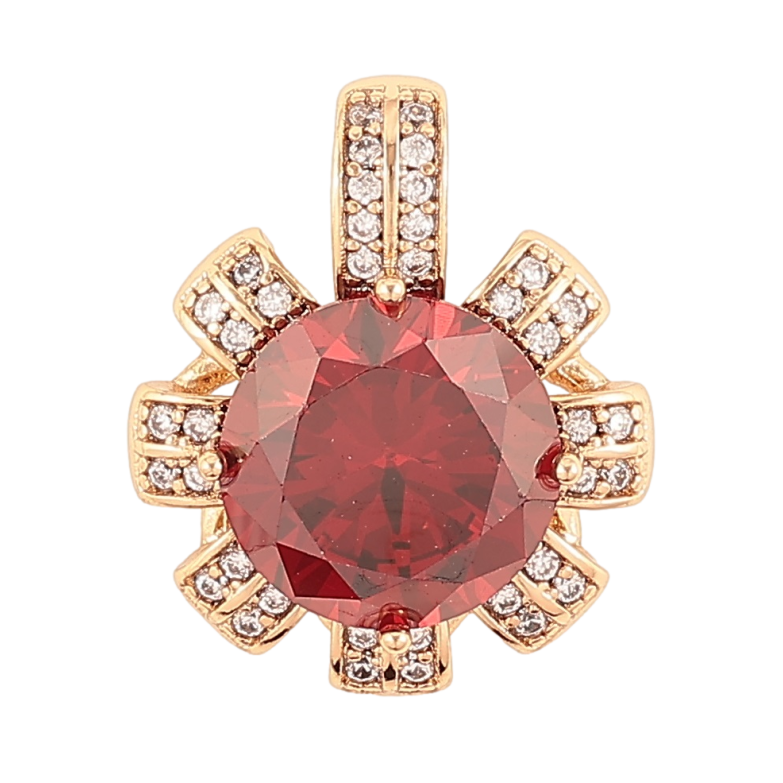 Кулон Xuping Позолота 18K Цветочек с красным фианитом и инкрустацией цирконием для цепочки до 5мм фото №1