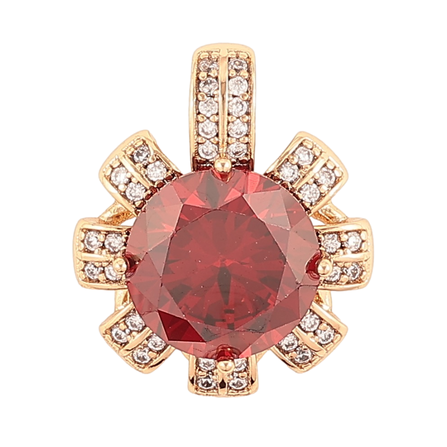 Кулон Xuping Позолота 18K Цветочек с красным фианитом и инкрустацией цирконием для цепочки до 5мм фото №1