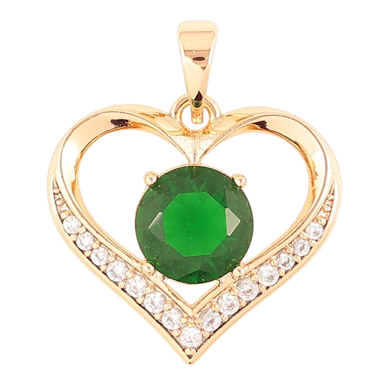 Кулон Xuping Позолота 18K Сердечко с зеленым фианитом и цирконием для цепочки до 5мм фото №1