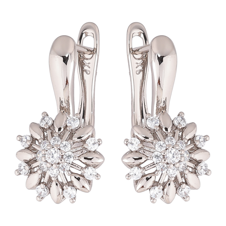 Серьги Xuping Родий английский замок Цветочки с цирконием фото №7