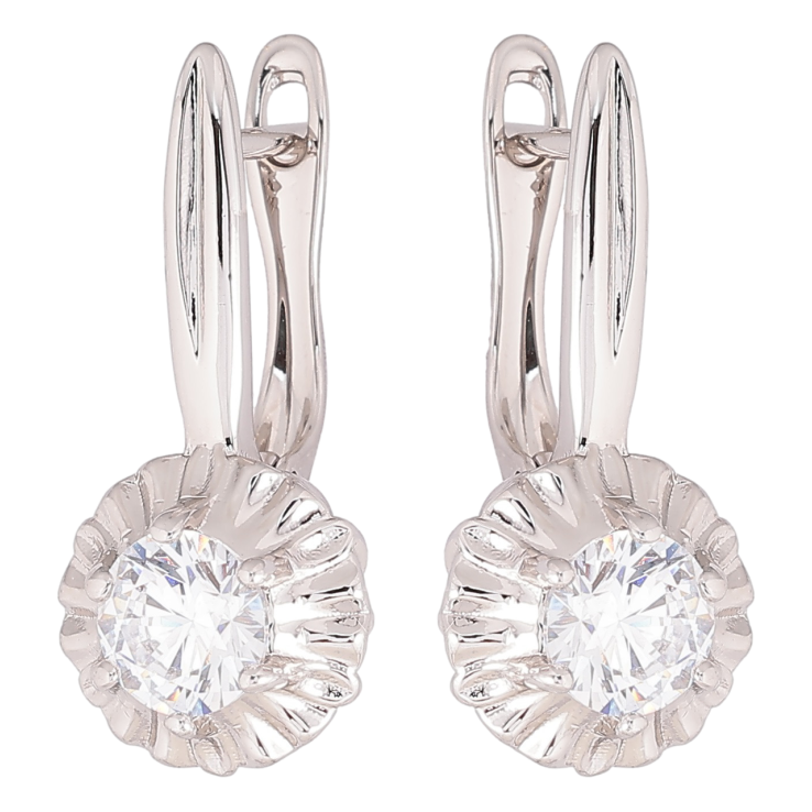 Серьги Xuping Родий английский замок Цветочки с фианитами фото №8