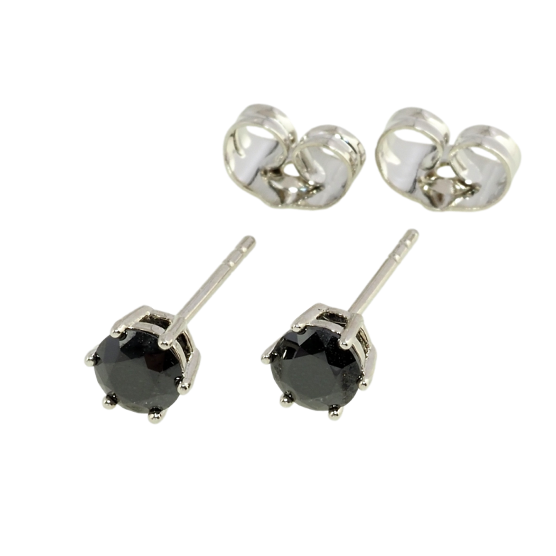 Серьги Xuping Родий пусеты Черный фианит в 6-ти крапановой оправе ø 5мм фото №1