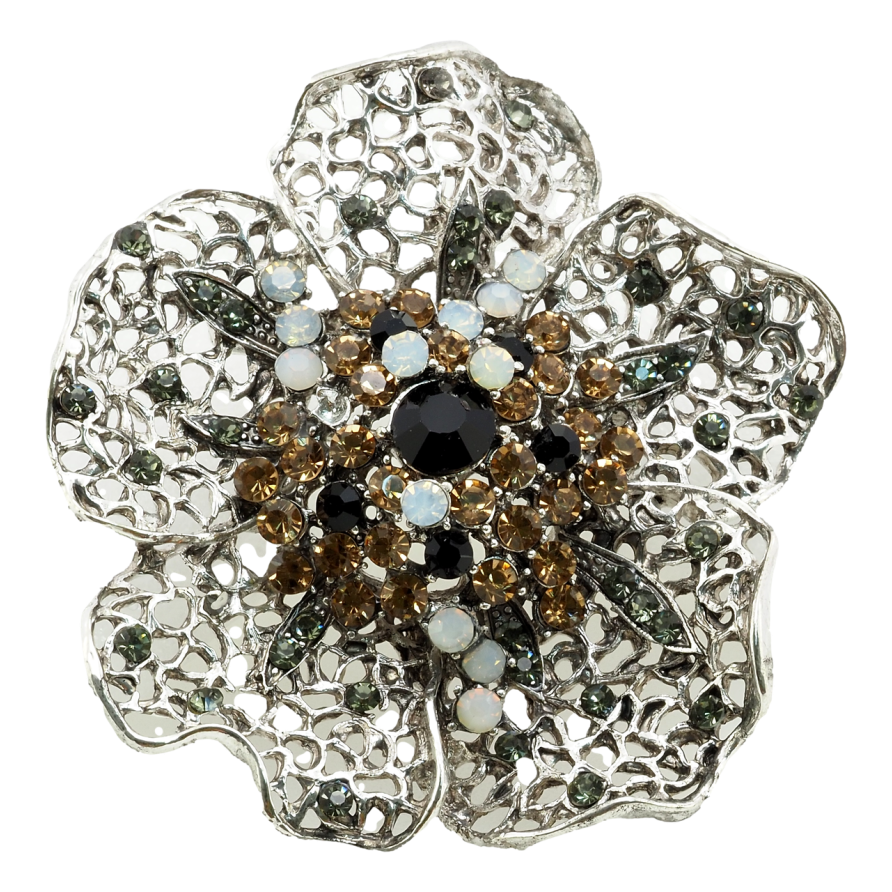 Брошь-кулон Ажурный цветок с коричневыми стразами фото №1 Брошь-кулон Ажурный цветок с коричневыми стразами фото №1