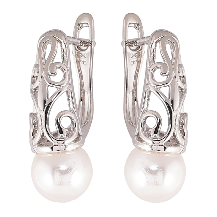 Серьги Xuping Родий английский замок Вензельный узор с жемчужинами фото №16