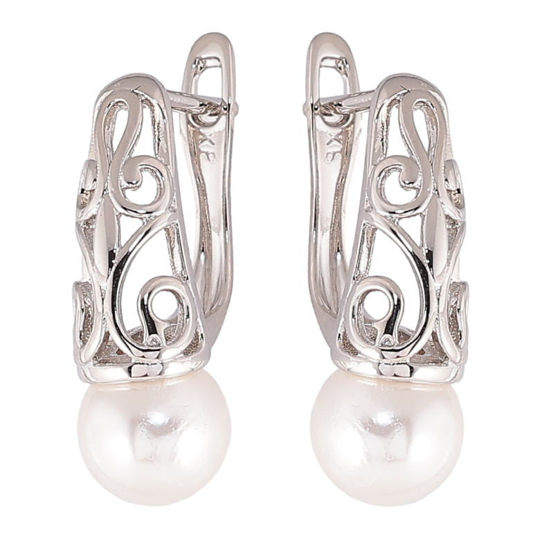 Серьги Xuping Родий английский замок Вензельный узор с жемчужинами фото №1