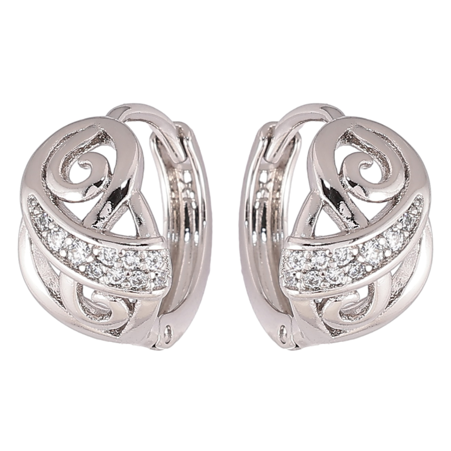 Серьги Xuping Родий колечки Вензельный узор с цирконием» фото №1 Серьги Xuping Родий колечки Вензельный узор с цирконием» фото №1