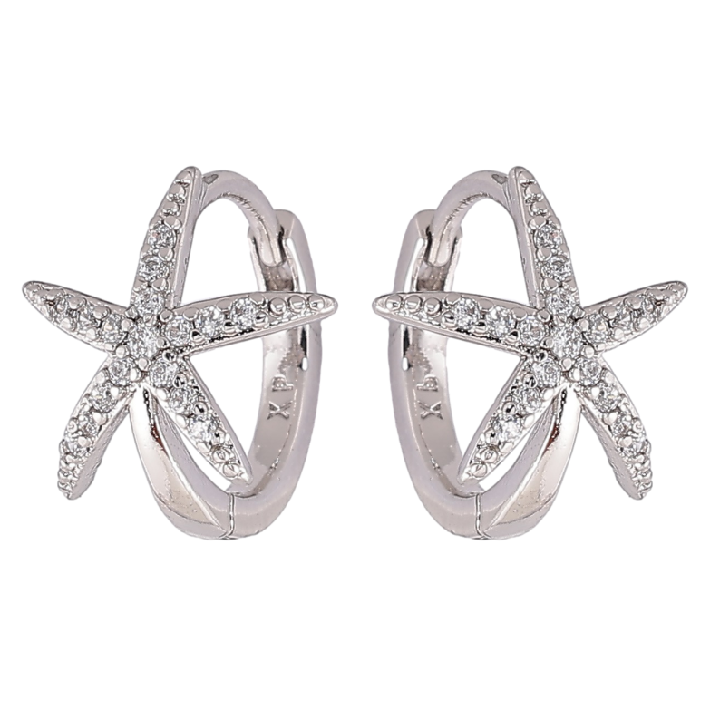 Серьги Xuping Родий колечки Морские звезды с цирконием» фото №2