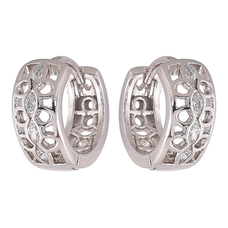 Серьги Xuping Родий колечки Резной узор с цирконием фото №5 Серьги Xuping Родий колечки Резной узор с цирконием фото №5
