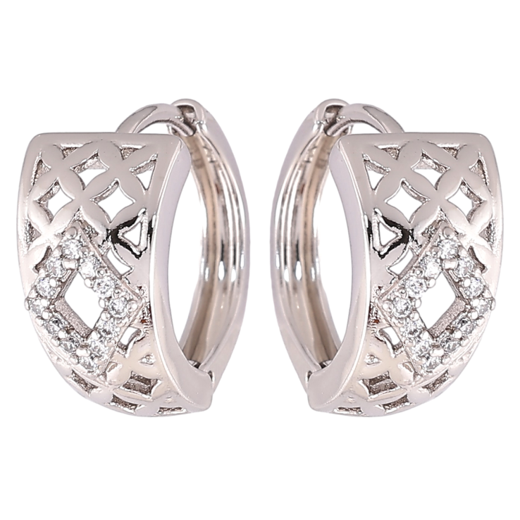 Серьги Xuping Родий колечки Резной узор с цирконием фото №4 Серьги Xuping Родий колечки Резной узор с цирконием фото №4
