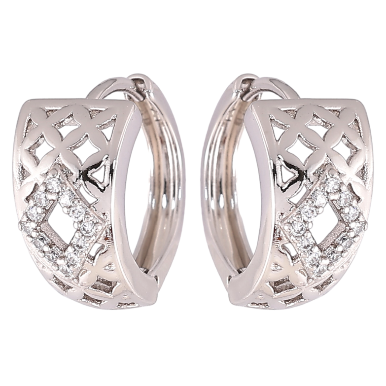 Сережки Xuping Родій колечка «Різьблений візерунок з цирконієм» фото №2 Сережки Xuping Родій колечка «Різьблений візерунок з цирконієм» фото №2