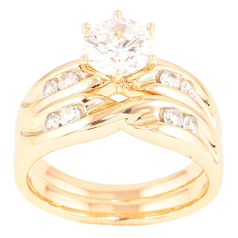 Кольцо Xuping Позолота 18K Двойное с фианитом и цирконием фото №1 Кольцо Xuping Позолота 18K Двойное с фианитом и цирконием фото №1