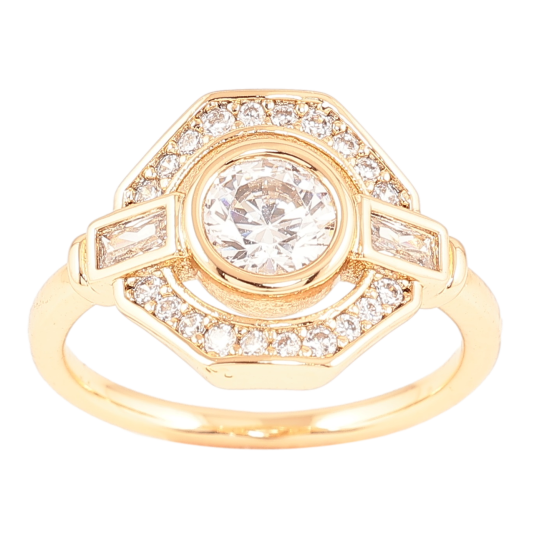 Кольцо Xuping Позолота 18K Шестигранник с инкрустацией цирконием фото №1