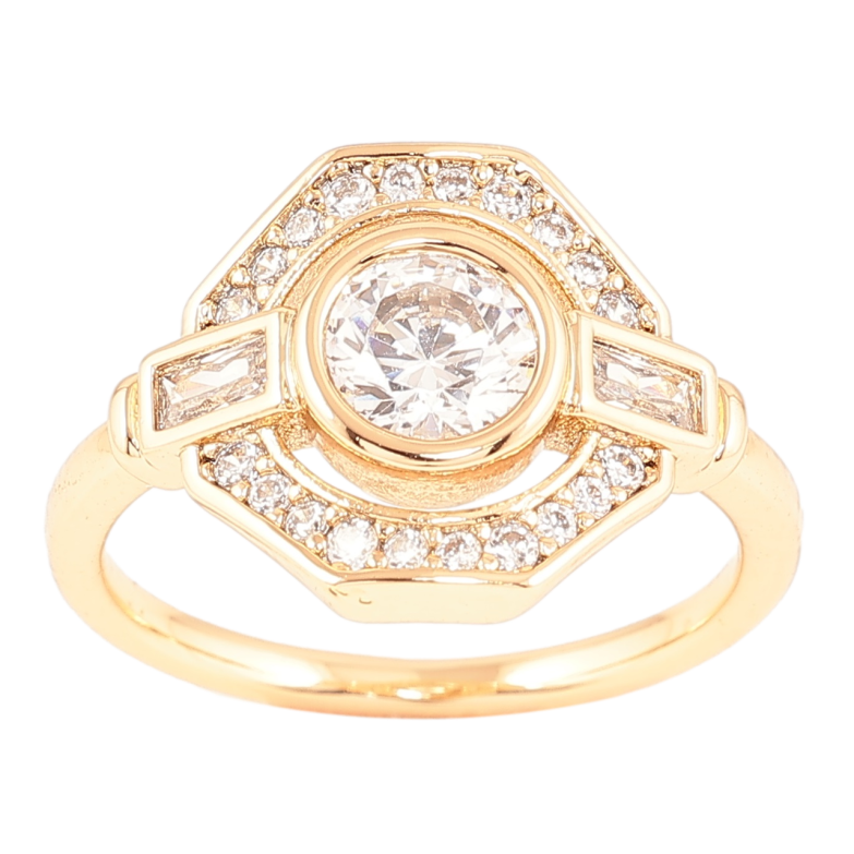 Каблучка Xuping Позолота 18K «Шестигранник з інкрустацією цирконієм» фото №1