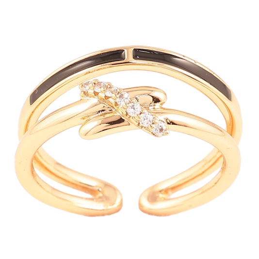 Каблучка Xuping Позолота 18K «Подвійна шинка з чорною емаллю і цирконієм» фото №1