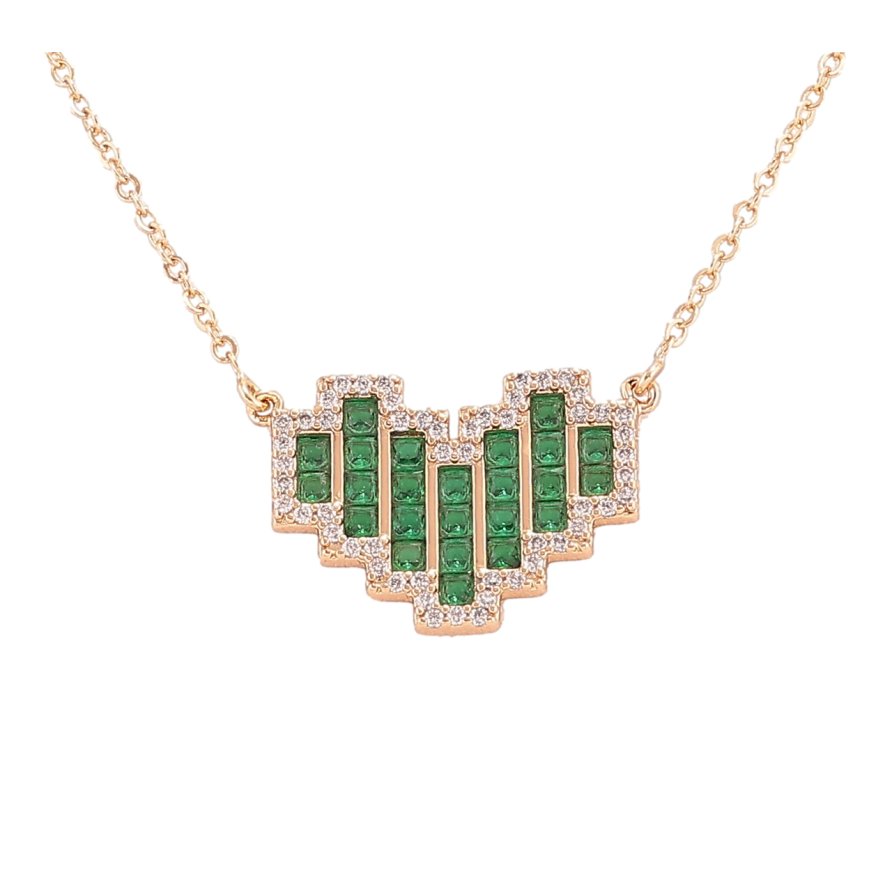 Подвеска на цепочке Xuping Позолота 18K Сердце с зелеными фианитами и цирконием длина 44-49см х 1.5мм фото №1